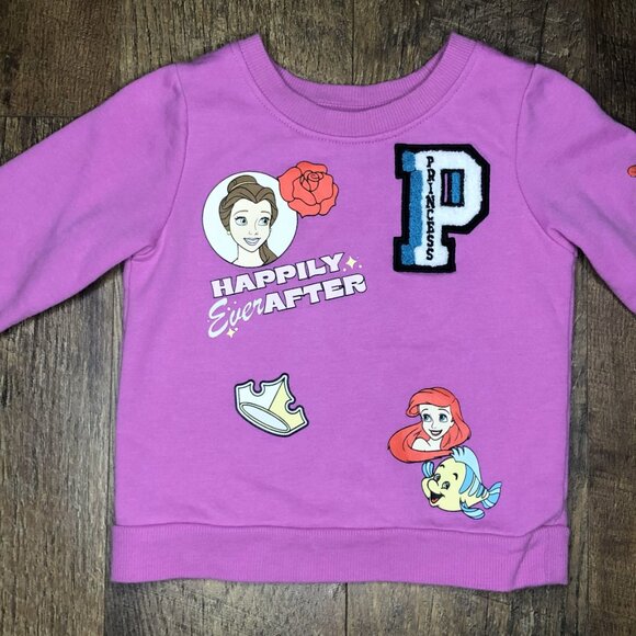 Disney 100 Princess Pullover Sweatshirt Patch Graphics Pink Soft 2T PreOwned - Picture 2 of 2